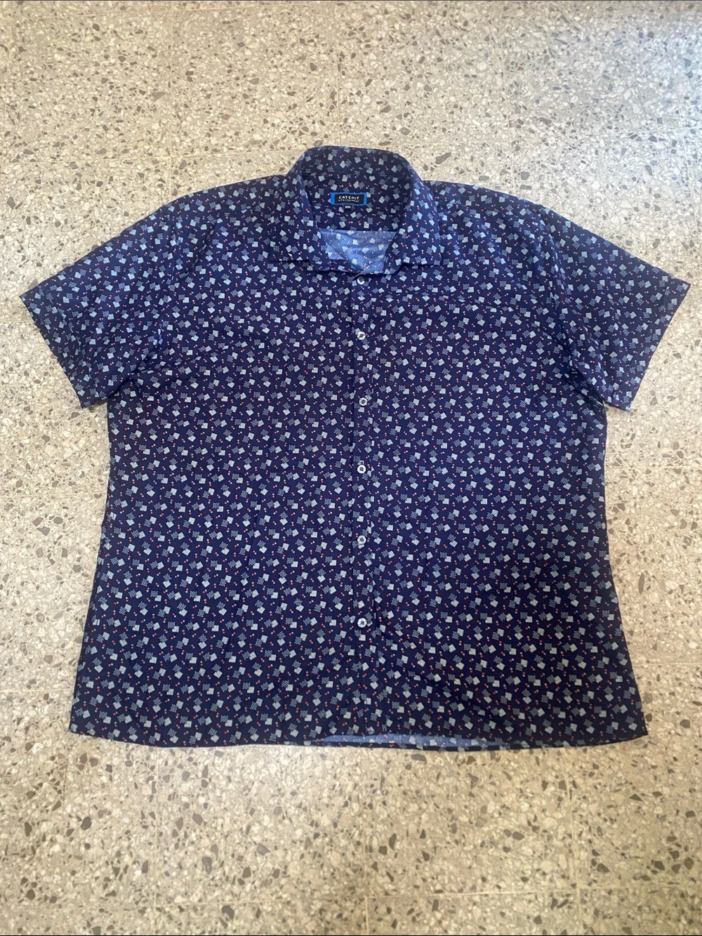 Short-Sleeve Navy Floral Button-Down Shirt
